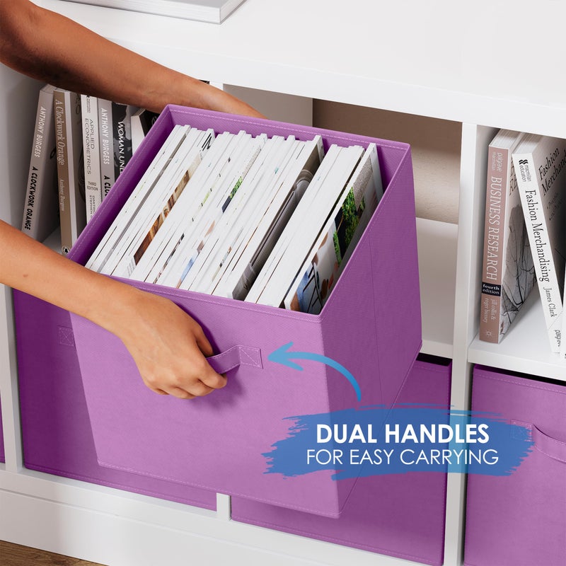 Royexe Storage Cubes Pack Of 8 - Standard Size Cube Storage Bin 10.5x10.5x11 With Dual Handles For Easy Carrying- Fabric Storage Bins Collapsible (Purple) - Image 4